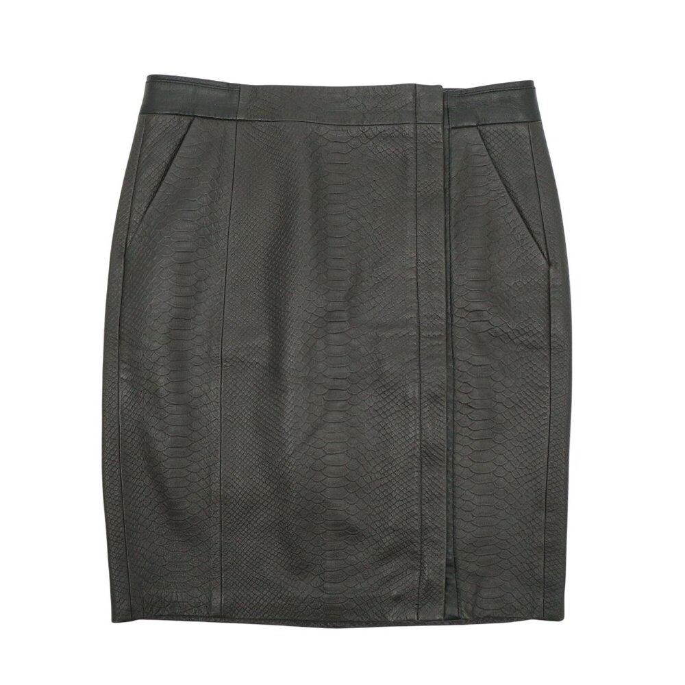 Vince Genuine Leather Snake Embossed Pencil Skirt Graphite Gray Black Zip 4 - Picture 2 of 7